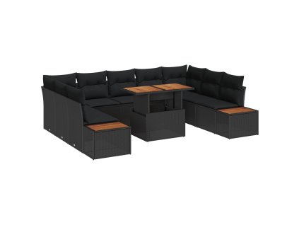 Záhradný jedálenský set s vankúšom 10 pcs Čierna a Hnedá 3350100