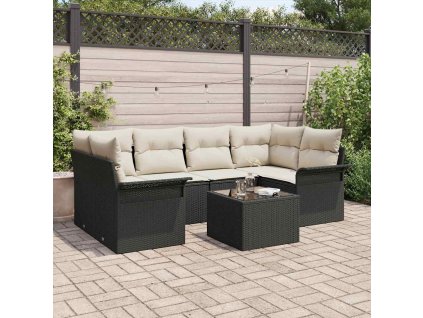 Súprava záhradných pohoviek s vankúšom 7 pcs Čierna a krémová 3353926