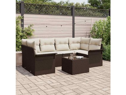 Súprava záhradných pohoviek s vankúšom 7 pcs Hnedá a smotanová 3353927