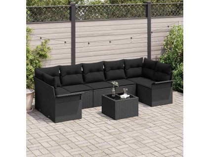 Súprava záhradných pohoviek s vankúšom 8 pcs Čierna polyratan 3353952