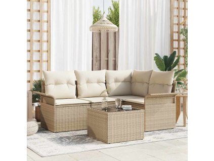 Súprava záhradných pohoviek s úložiskom 5 pcs Béžová polyratan 3354020