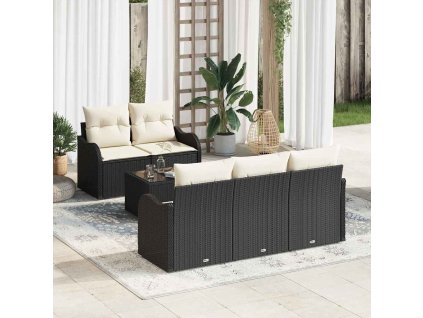 Súprava záhradných pohoviek s vankúšom 6 pcs Čierna a krémová 3354246