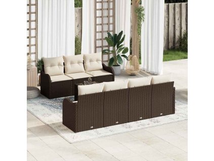 Súprava záhradných pohoviek s vankúšom 8 pcs Hnedá a smotanová 3354277