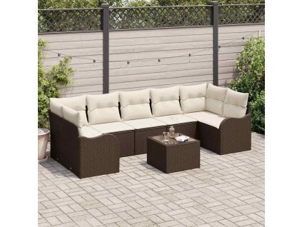 Súprava záhradných pohoviek s vankúšom 8 pcs Hnedá a smotanová 3354287