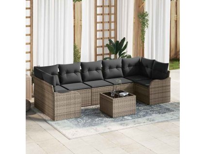 Súprava záhradných pohoviek 8 pcs Sivá Polyratan a oceľ a sklo 3354288