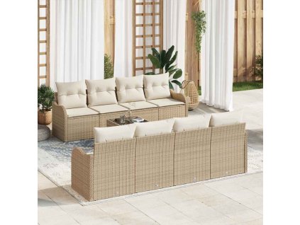 Súprava záhradných pohoviek s vankúšom 9 pcs Béžová a krémová 3354300