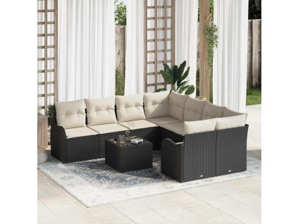 Súprava záhradných pohoviek s vankúšom 9 pcs Čierna a krémová 3354306