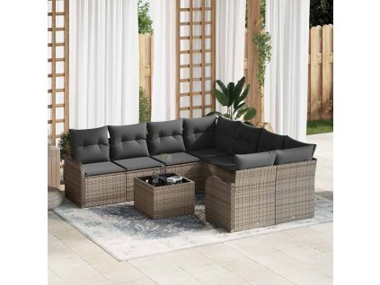 Súprava záhradných pohoviek 9 pcs Sivá Poly ratan a oceľ a sklo 3354308