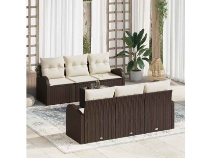 Súprava záhradných pohoviek s vankúšom 7 pcs Hnedá a smotanová 3354597