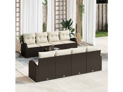 Súprava záhradných pohoviek s vankúšom 9 pcs Hnedá a smotanová 3354637