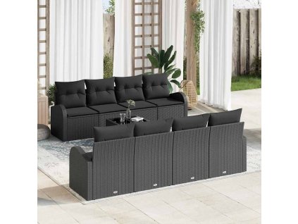 Súprava záhradných pohoviek s úložiskom 9 pcs Čierna polyratan 3354642