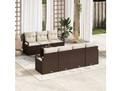 Súprava záhradných pohoviek s vankúšom 8 pcs Hnedá a smotanová 3354957