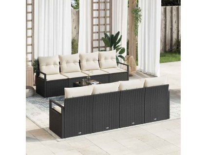 Sada pohoviek s vankúšom 9 pcs Čierna a krémová polyratan 3354976