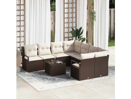 Sada pohoviek s vankúšom 9 pcs Hnedá a smotanová polyratan 3354987