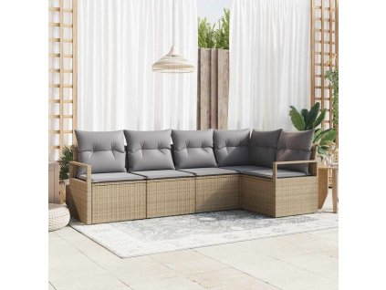 Sada pohoviek s vankúšom 5 pcs Beige a svetlo šedá polyratan 3355049