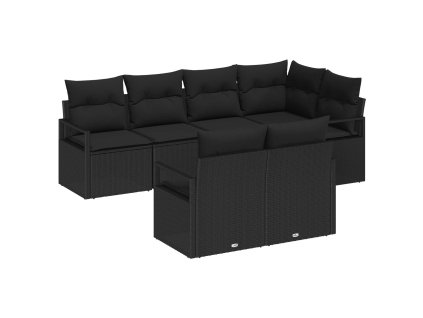 Súprava záhradných pohoviek s vankúšom 7 pcs Čierna polyratan 3355092