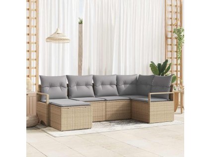 Sada pohoviek s vankúšom 6 pcs Beige a svetlo šedá polyratan 3355119