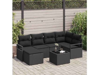 Súprava záhradných pohoviek s vankúšom s úložiskom 7 pcs Čierna 3355132