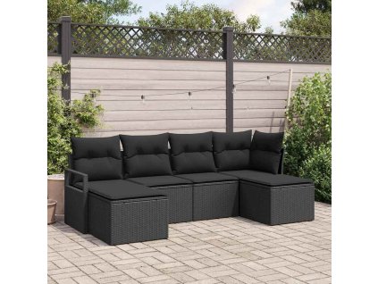 Súprava záhradných pohoviek s vankúšom s úložiskom 6 pcs Čierna 3355162