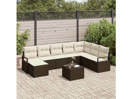 Sada pohoviek s vankúšom 9 pcs Hnedá a smotanová polyratan 3355177