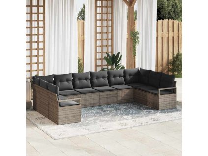 Súprava záhradných pohoviek s vankúšom 10 pcs Sivá polyratan 3355228