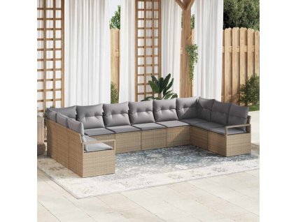 Sada pohoviek s vankúšom 10 pcs Beige a svetlo šedá polyratan 3355229