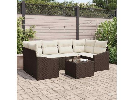 Sada pohoviek s vankúšom 7 pcs Hnedá a smotanová polyratan 3355287