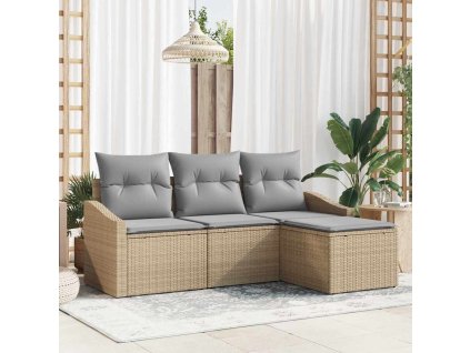 Sada pohoviek s vankúšom 4 pcs Beige a svetlo šedá polyratan 3355339