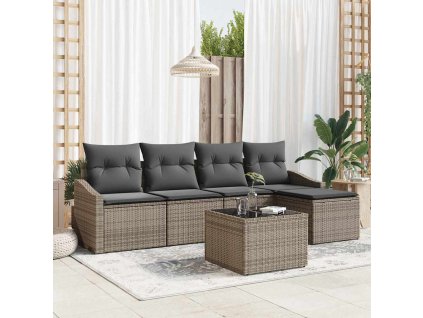 Sada pohoviek s vankúšom s úložiskom 6 pcs Svetlosivá polyratan 3355358