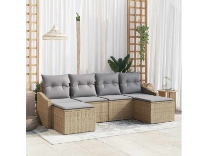 Záhradný jedálenský set s vankúšom 6 pcs Beige a svetlo šedá 3355499