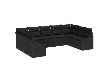 Súprava záhradných pohoviek s úložiskom 9 pcs Čierna polyratan 3355552