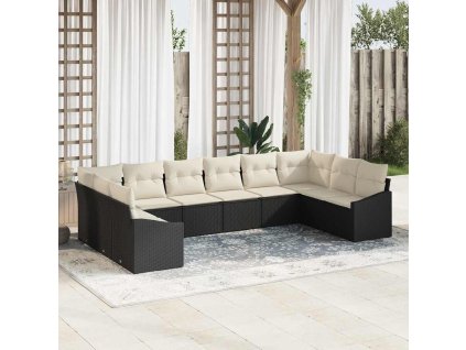 Súprava záhradných pohoviek 10 pcs Čierna a krémová polyratan 3355566