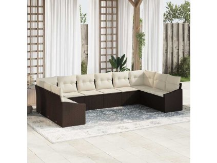 Súprava záhradných pohoviek 10 pcs Hnedá a smotanová polyratan 3355567