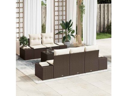 Súprava záhradných pohoviek 6 pcs Hnedá a smotanová polyratan 3355607