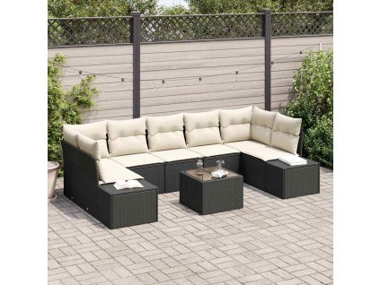 Súprava záhradných pohoviek 8 pcs Čierna a krémová polyratan 3355646