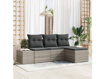 Súprava záhradných pohoviek 4 pcs Svetlosivá polyratan 3355681