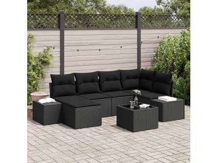 Súprava záhradných pohoviek s vankúšom 6 pcs Čierna polyratan 3355812