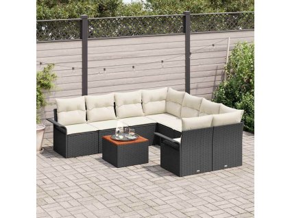 Súprava záhradných pohoviek s vankúšom 9 pcs Čierna a krémová 3355975