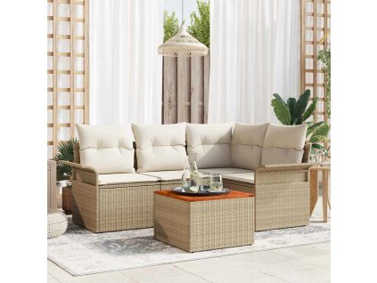 Súprava záhradných pohoviek s vankúšom 5 pcs Béžová a krémová 3355992