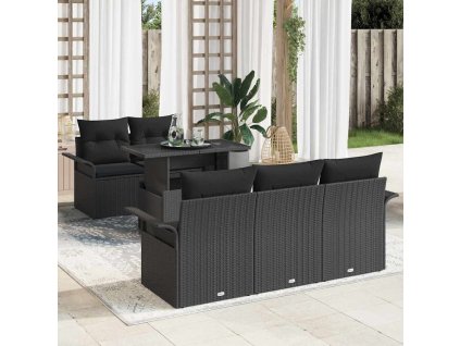 Súprava záhradných pohoviek s vankúšom 6 pcs Čierna Poly Ratan 3356936