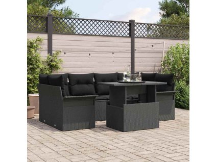 Súprava záhradných pohoviek s vankúšom 7 pcs Čierna Poly Ratan 3356956