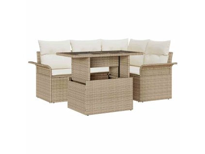 Súprava záhradných pohoviek s vankúšom 5 pcs Béžová Poly Ratan 3357014