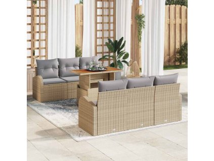 Súprava záhradných pohoviek s úložiskom 7 pcs Béžová Poly ratan 3358268