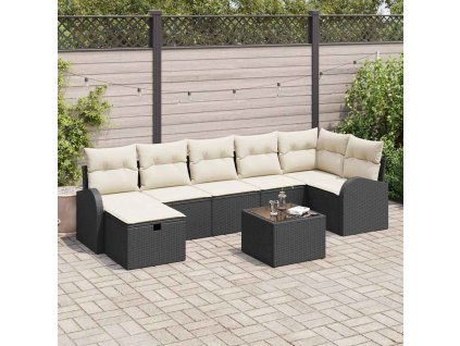 Sada pohoviek s vankúšom s úložiskom Čierna a krémová polyratan 3359106