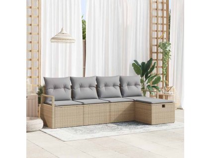 Sada pohoviek s vankúšom 5 pcs Beige a svetlo šedá polyratan 3359159