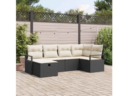 Sada pohoviek s vankúšom s úložiskom Čierna a krémová polyratan 3359176