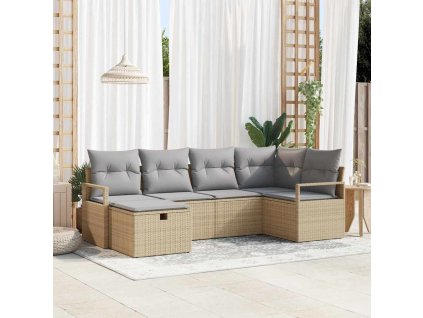 Sada pohoviek s vankúšom 6 pcs Beige a svetlo šedá polyratan 3359179