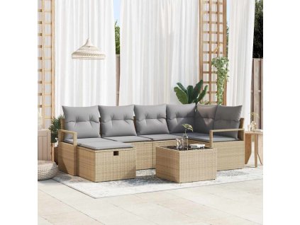 Sada pohoviek s vankúšom 7 pcs Beige a svetlo šedá polyratan 3359189