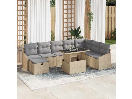 Súprava záhradných pohoviek s vankúšom 9 pcs Béžová Poly ratan 3359857