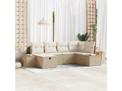 Súprava záhradných pohoviek s vankúšom 6 pcs Béžová Poly ratan 3360965